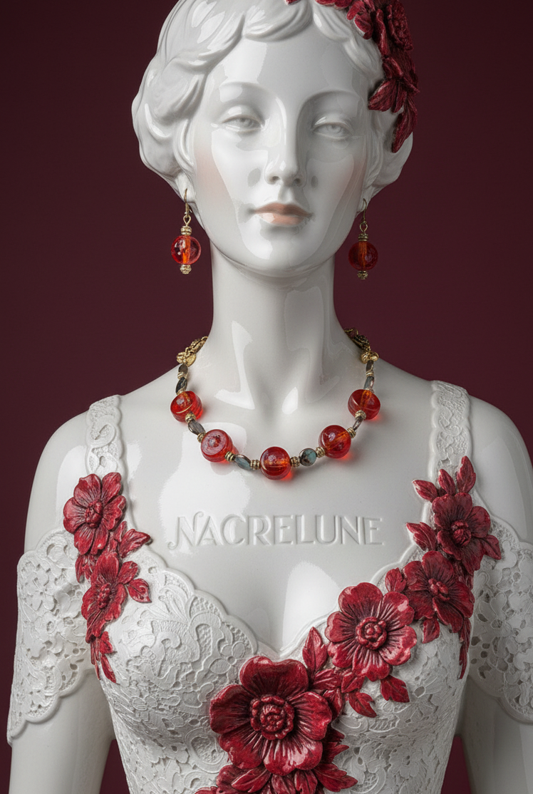 Parure Rouge en Verre Venitien & Perles de Nacre Noire - Passion & Sophistication | NACRELUNE NACRELUNE parure