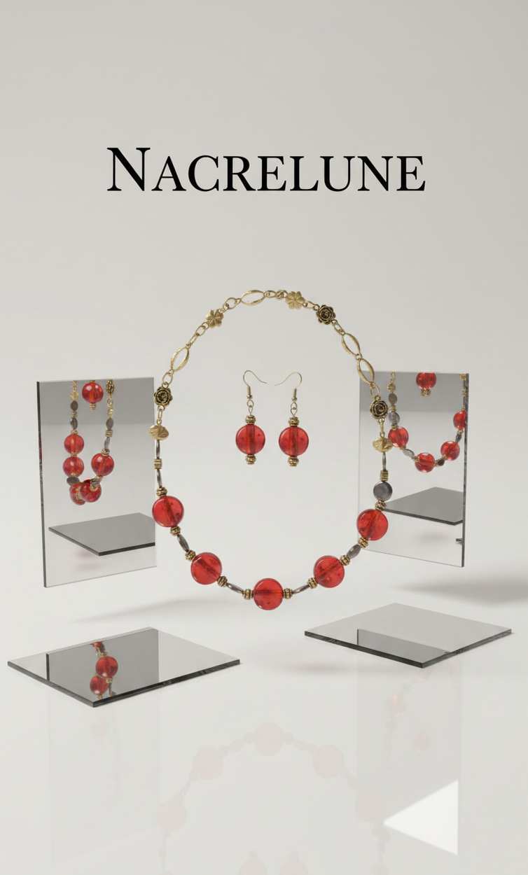 Parure Rouge en Verre Venitien & Perles de Nacre Noire - Passion & Sophistication | NACRELUNE NACRELUNE parure