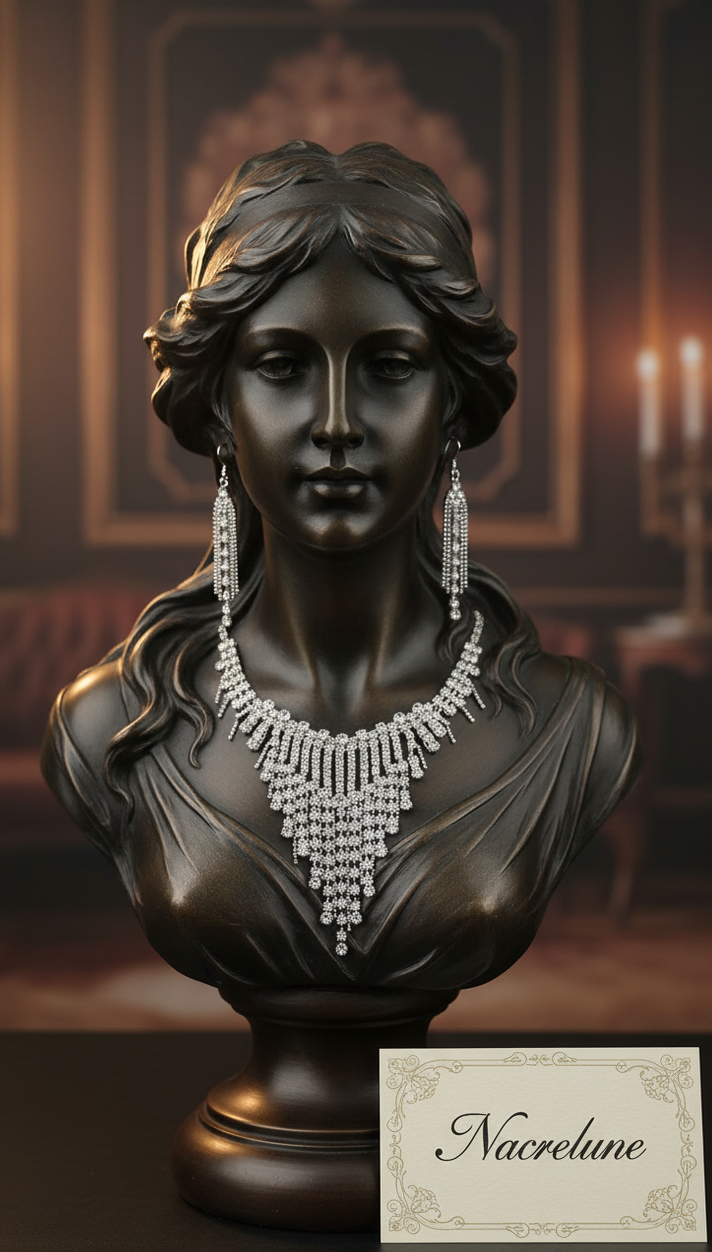 Parure Strass Complète Triangle  | Collier, Bracelet & Boucles Clips | NACRELUNE
