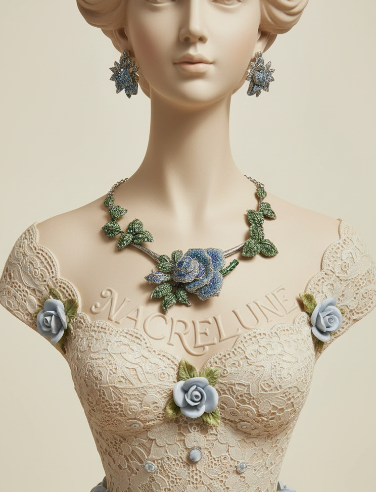Parure Strass Roses Bleues - Eclat Floral & Elegance Romantique | NACRELUNE NACRELUNE parure
