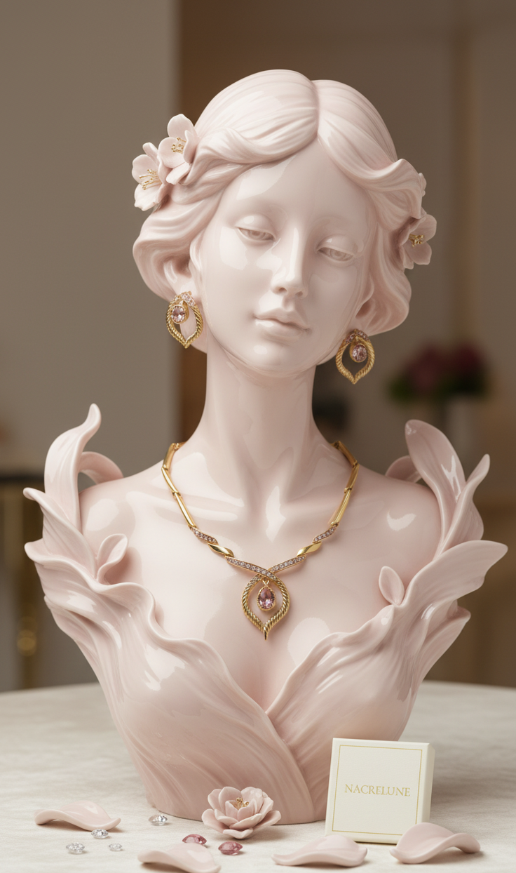 Parure Stylisée en Strass Roses | Collier, Boucles d'Oreilles & Bracelet | NACRELUNE nacrelune.com parure