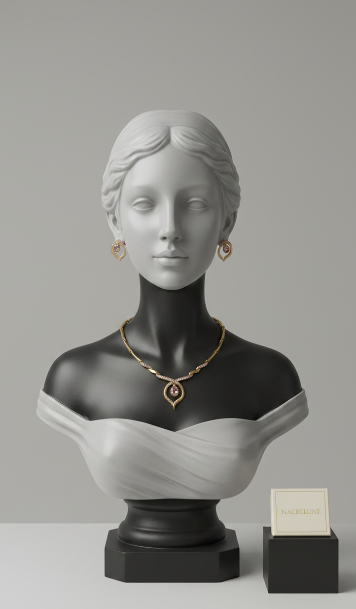 Parure Stylisée en Strass Roses | Collier, Boucles d'Oreilles & Bracelet | NACRELUNE nacrelune.com parure