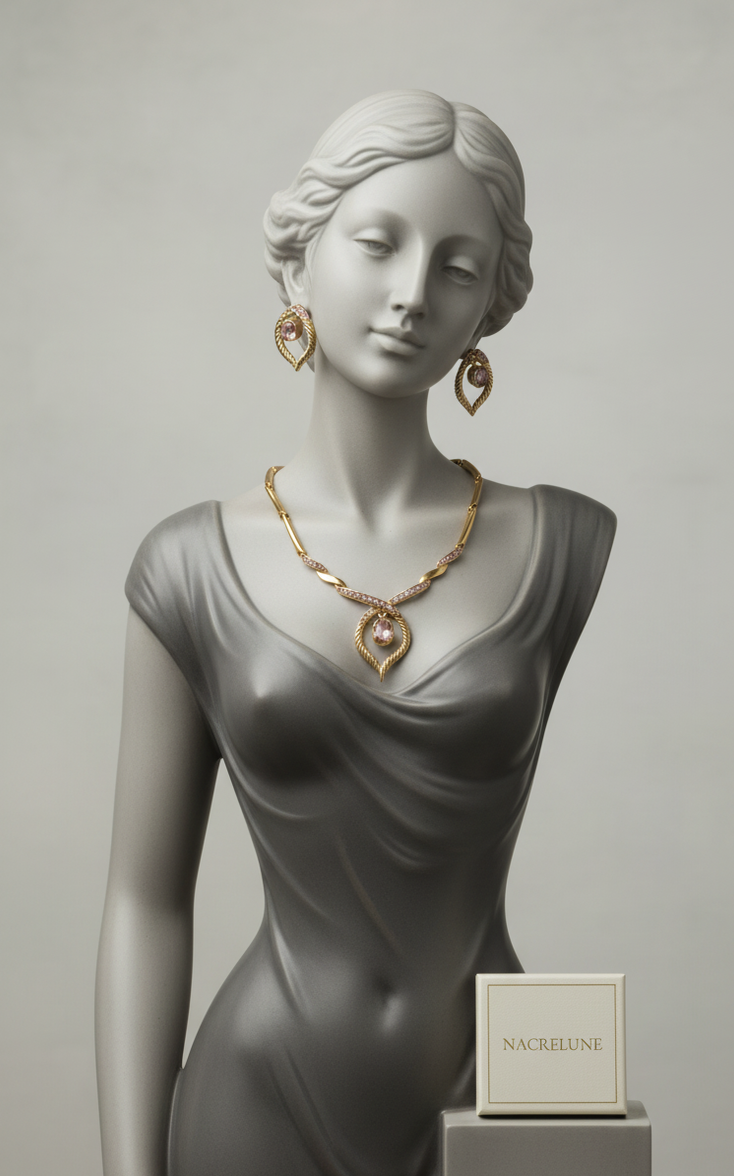 Parure Stylisée en Strass Roses | Collier, Boucles d'Oreilles & Bracelet | NACRELUNE nacrelune.com parure