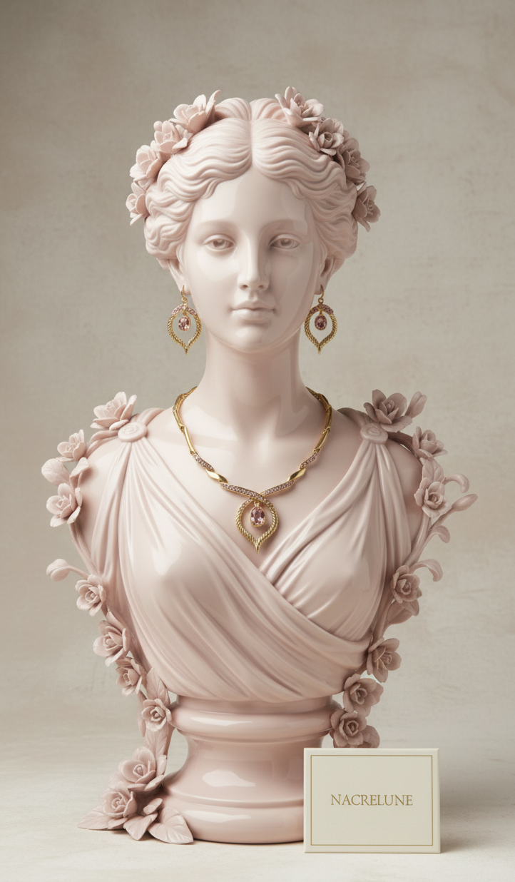 Parure Stylisée en Strass Roses | Collier, Boucles d'Oreilles & Bracelet | NACRELUNE nacrelune.com parure