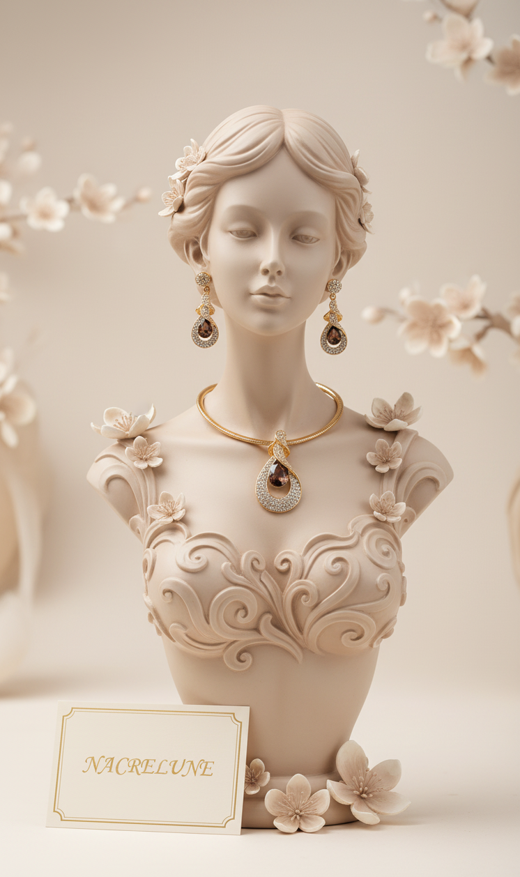 Parure Topaze Marron & Zirconia Entouré de Strass | Collier et Boucles d'Oreilles | NACRELUNE nacrelune.com parure