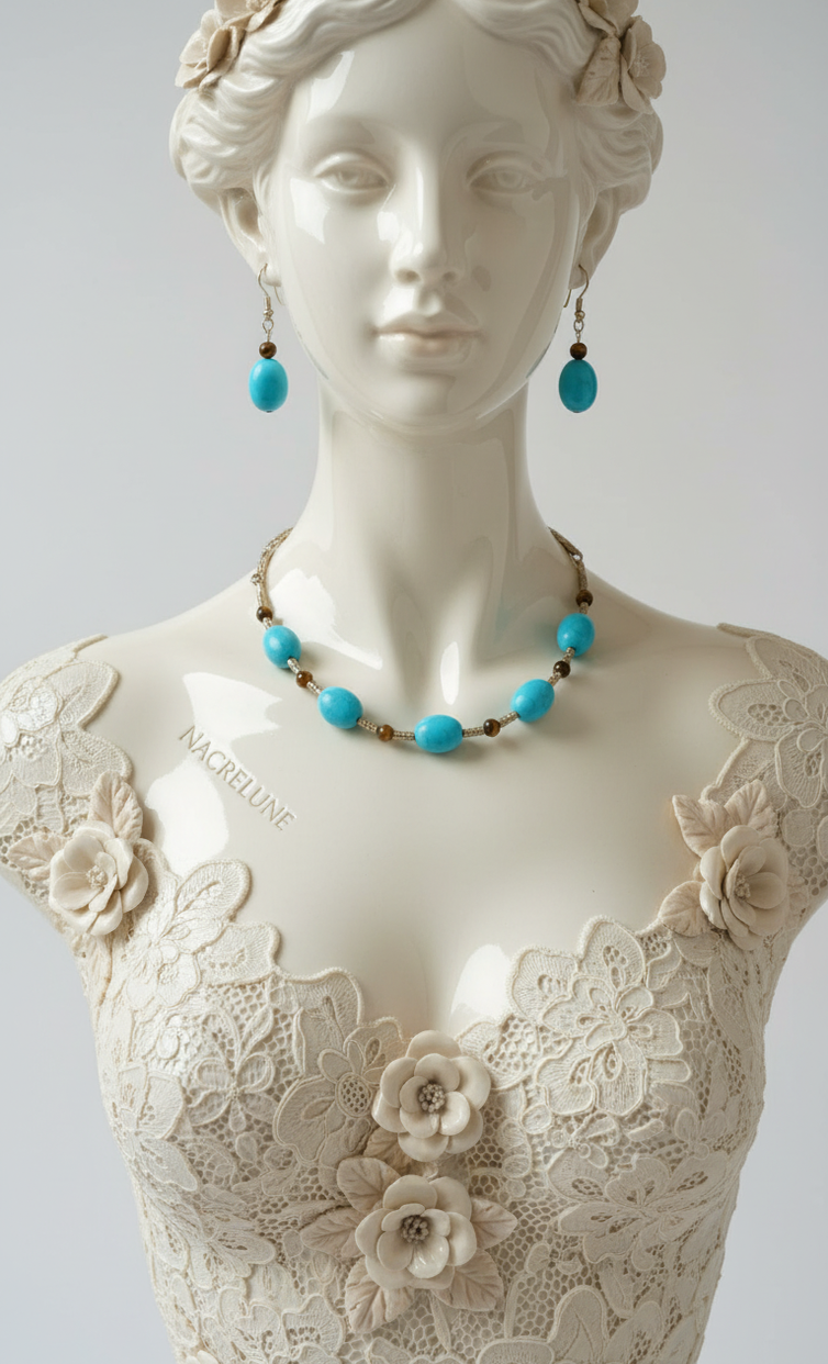 Parure Turquoise & Oeil du Tigre - Communication & Protection | NACRELUNE NACRELUNE parure