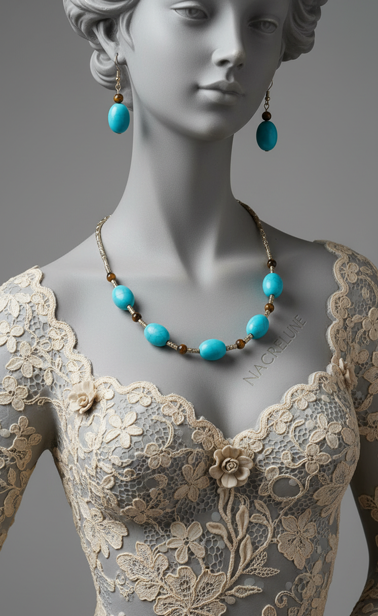Parure Turquoise & Oeil du Tigre - Communication & Protection | NACRELUNE NACRELUNE parure