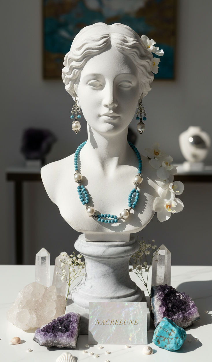 Parure Turquoise Reconstituée & Perles de Nacre – Bijou Naturel Élégant | NACRELUNE NACRELUNE parure