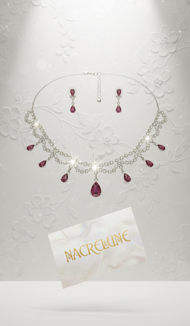 👑 Parure Vintage Strass Rouge & Blanc — Esprit Art Nouveau | NACRELUNE nacrelune.com parure