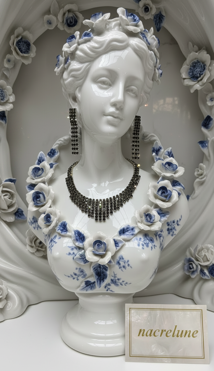 👑 Parure Vintage en Strass Noirs | Collier et Boucles d'Oreilles | NACRELUNE nacrelune.com parure