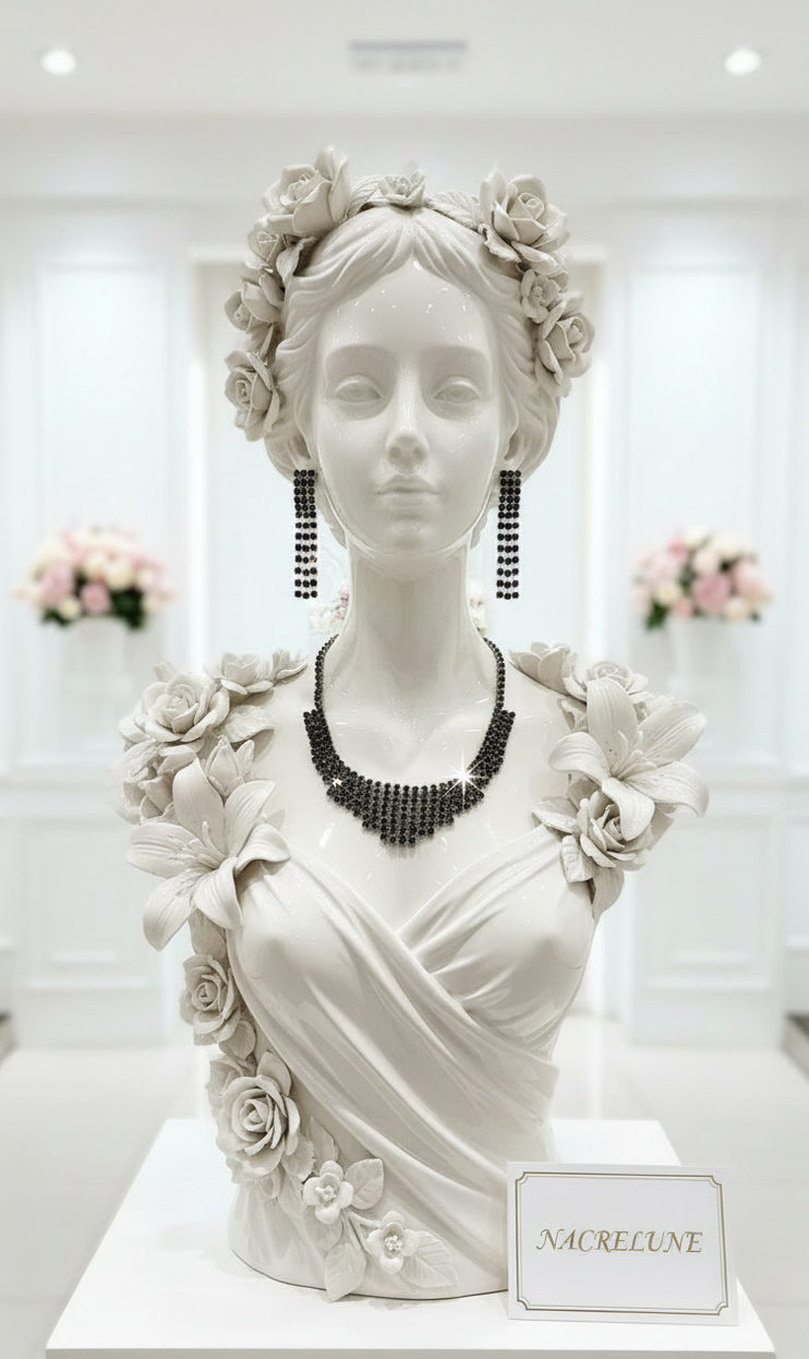 👑 Parure Vintage en Strass Noirs | Collier et Boucles d'Oreilles | NACRELUNE nacrelune.com parure