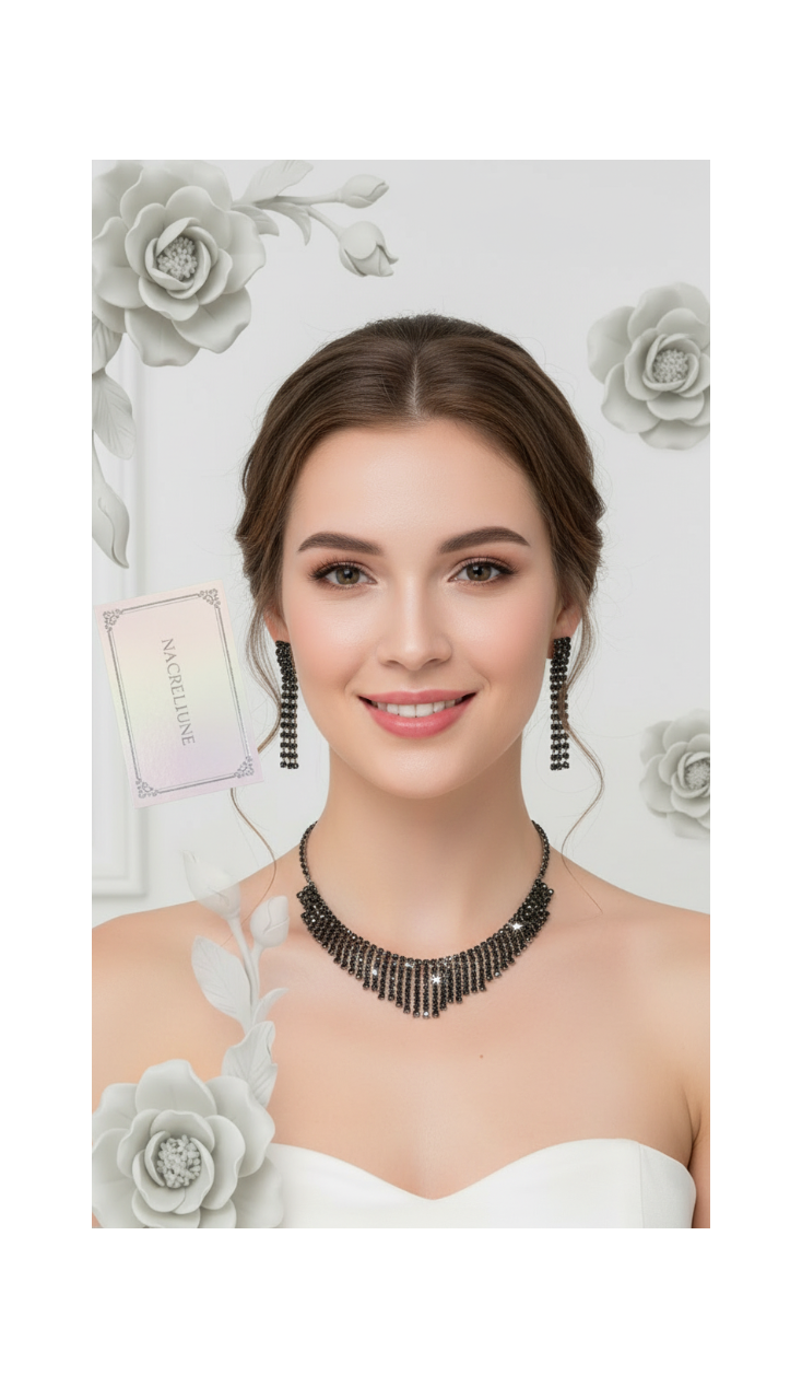 👑 Parure Vintage en Strass Noirs | Collier et Boucles d'Oreilles | NACRELUNE nacrelune.com parure