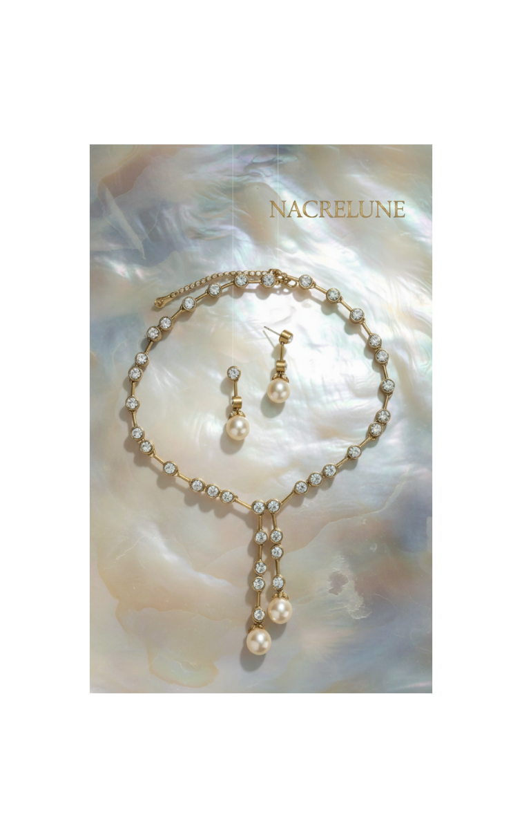 Parure dorée avec grandes perles fantaisie et strass nacrelune.com parure
