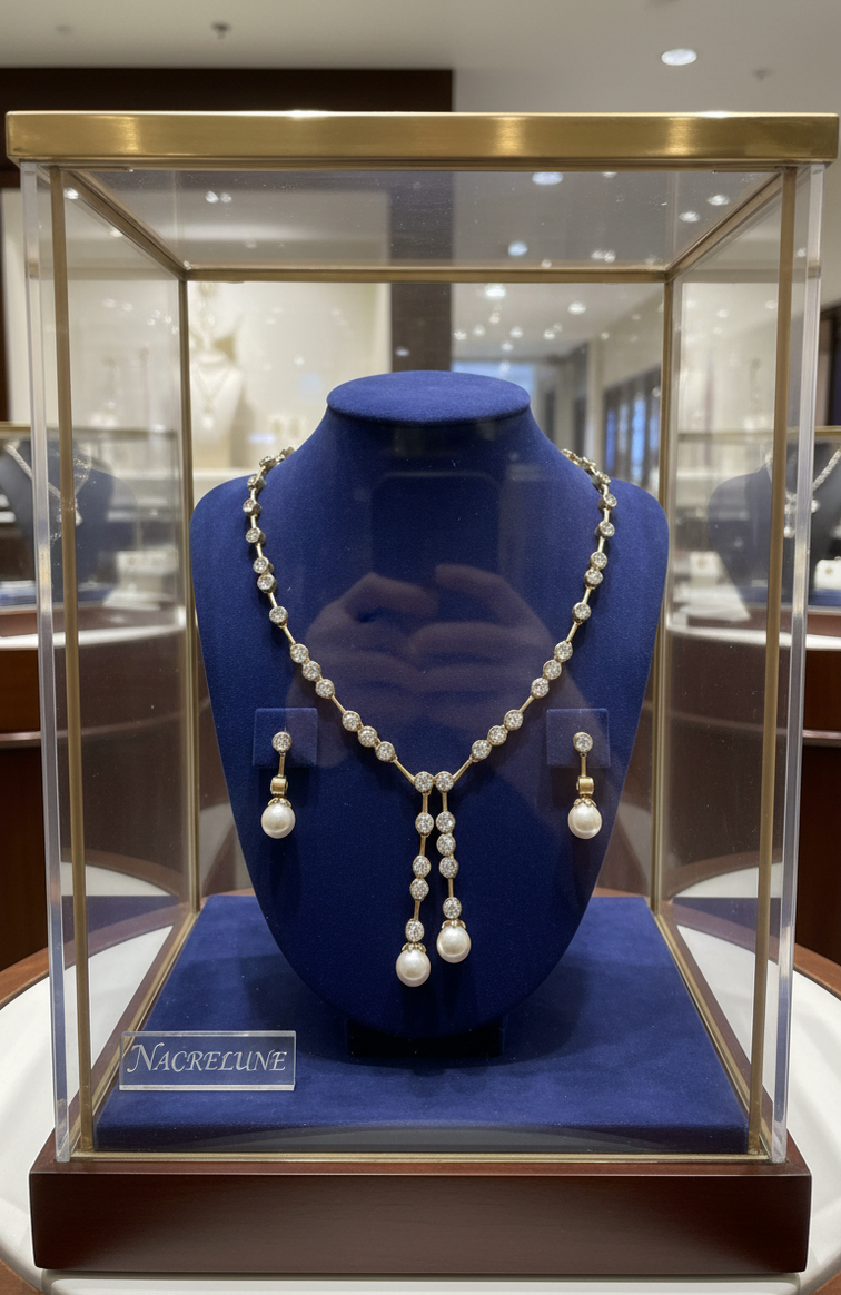 Gold jewelry set with large fancy pearls and rhinestones