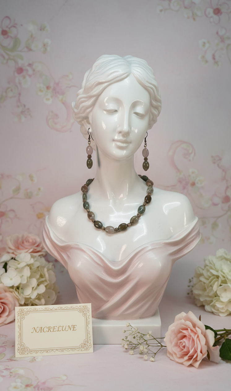 Parure en Agate Indienne Naturelle | Collier et Boucles d'Oreilles | NACRELUNE nacrelune.com parure