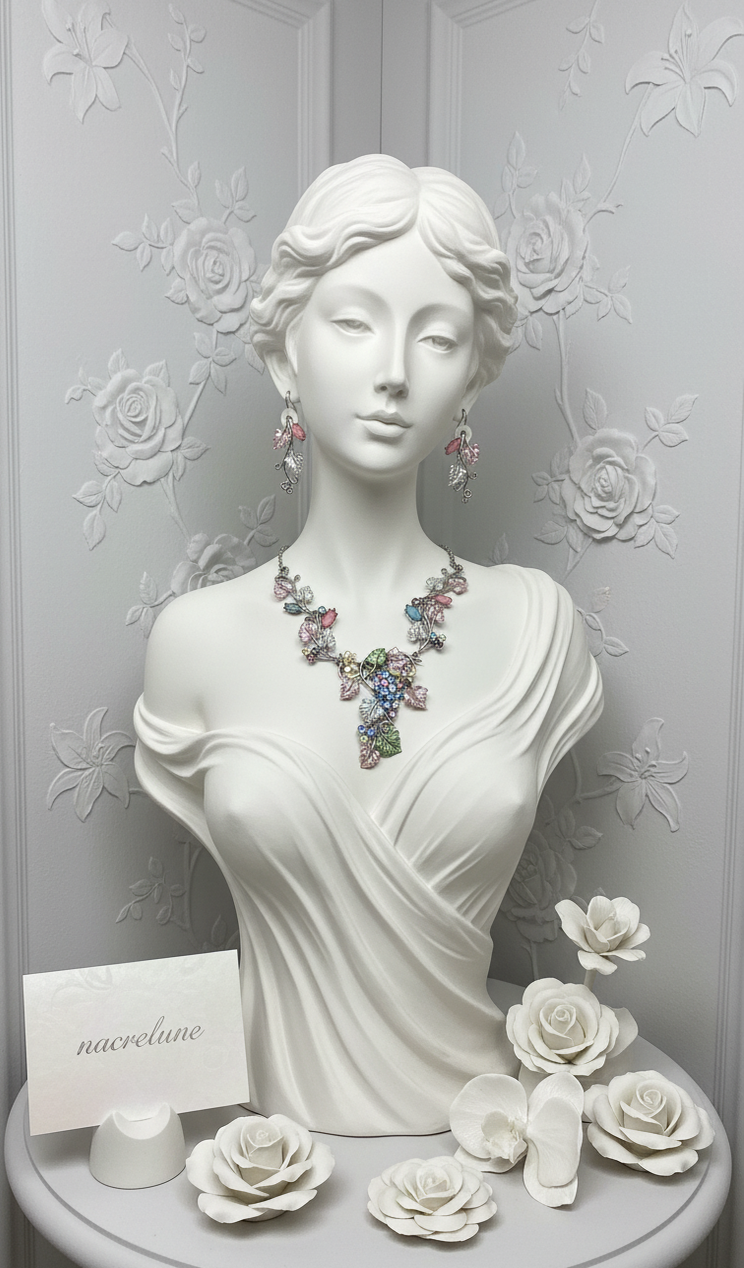 Parure en Émail Feuilles Colorées | Collier et Boucles d'Oreilles | NACRELUNE nacrelune.com parure