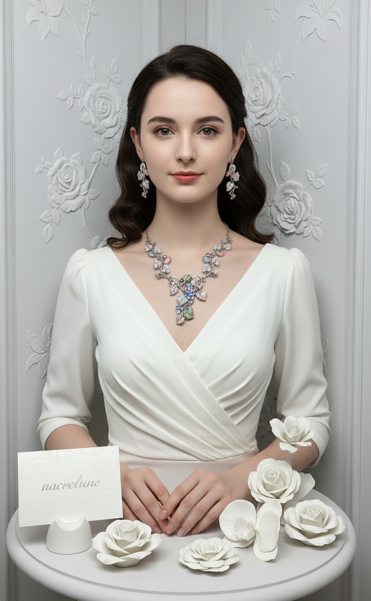 Parure en Émail Feuilles Colorées | Collier et Boucles d'Oreilles | NACRELUNE nacrelune.com parure