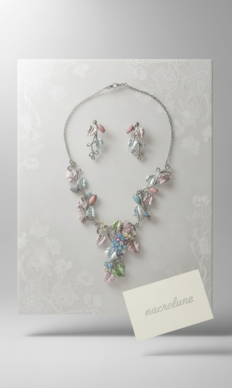 Parure en Émail Feuilles Colorées | Collier et Boucles d'Oreilles | NACRELUNE nacrelune.com parure