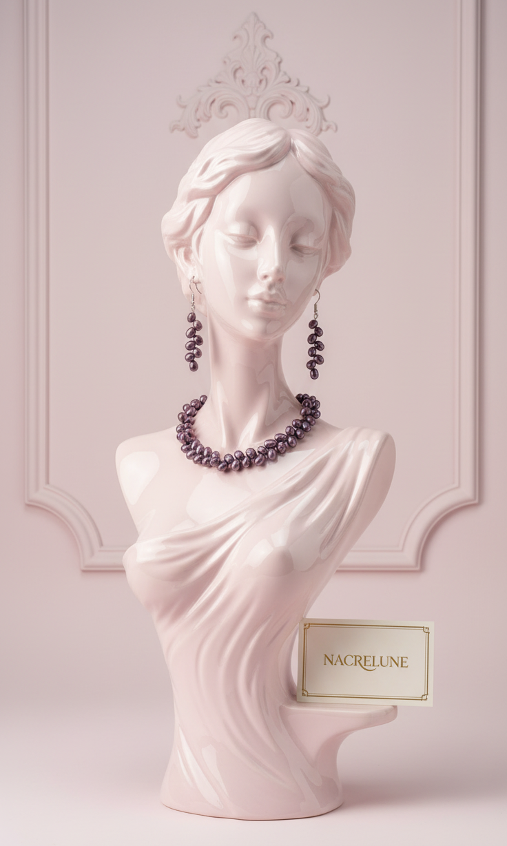 Parure en Perles de Culture Bordeaux | Collier et Boucles d'Oreilles | NACRELUNE nacrelune.com parure