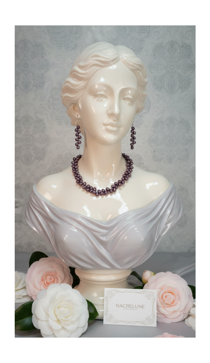 Parure en Perles de Culture Bordeaux | Collier et Boucles d'Oreilles | NACRELUNE nacrelune.com parure
