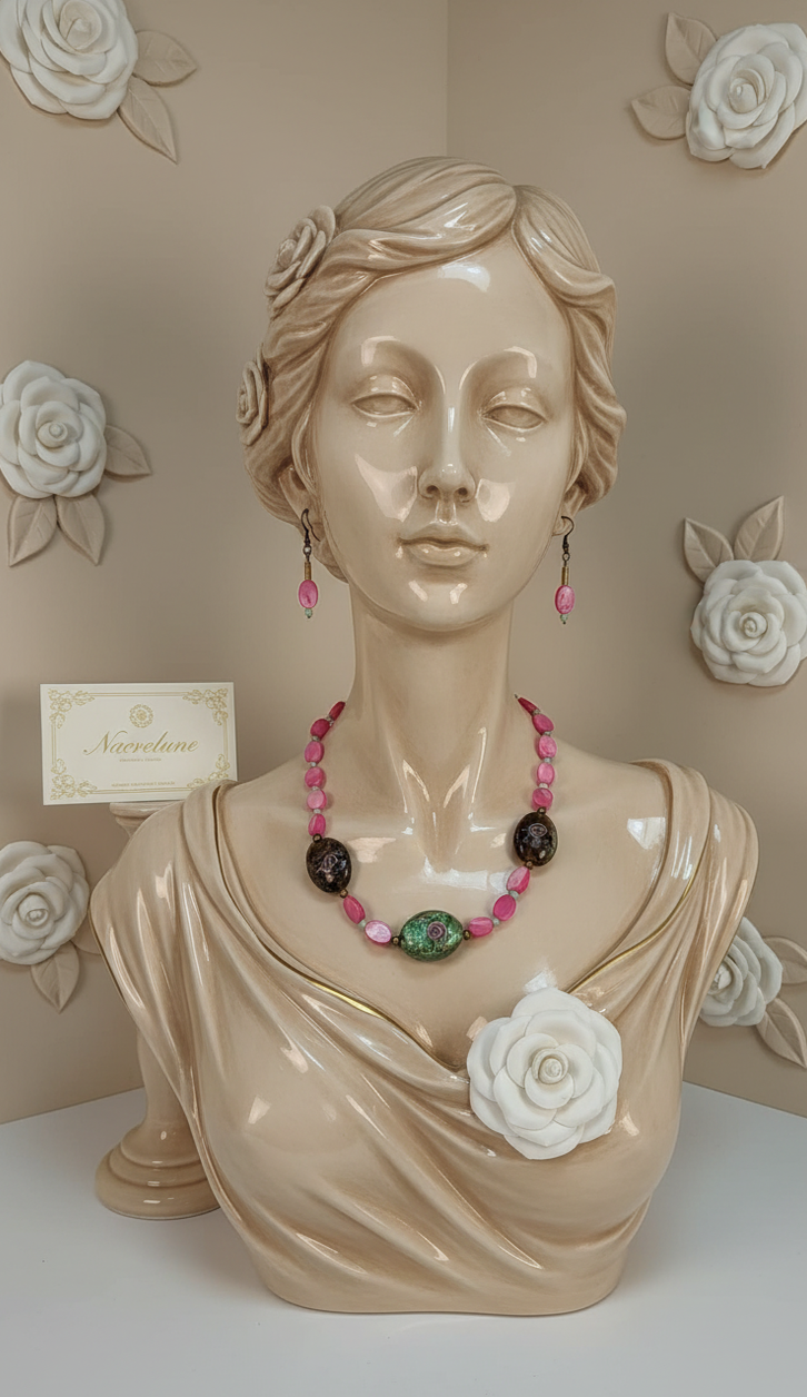 Parure en Perles de Nacre & Grandes Perles de Verre | Collier et Boucles d'Oreilles | NACRELUNE nacrelune.com parure