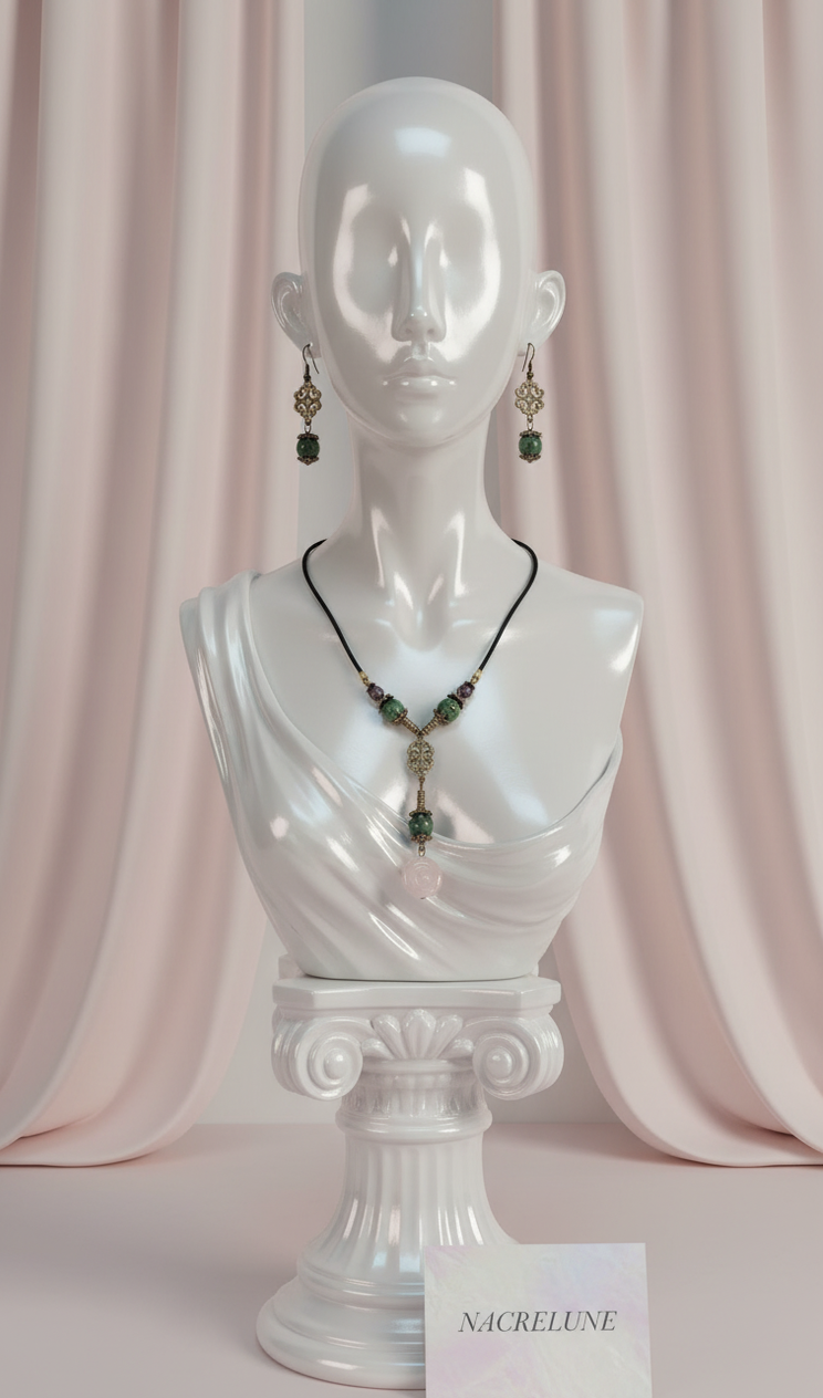 Parure en Rubis Zoïsite | Collier et Boucles d'Oreilles | NACRELUNE nacrelune.com parure