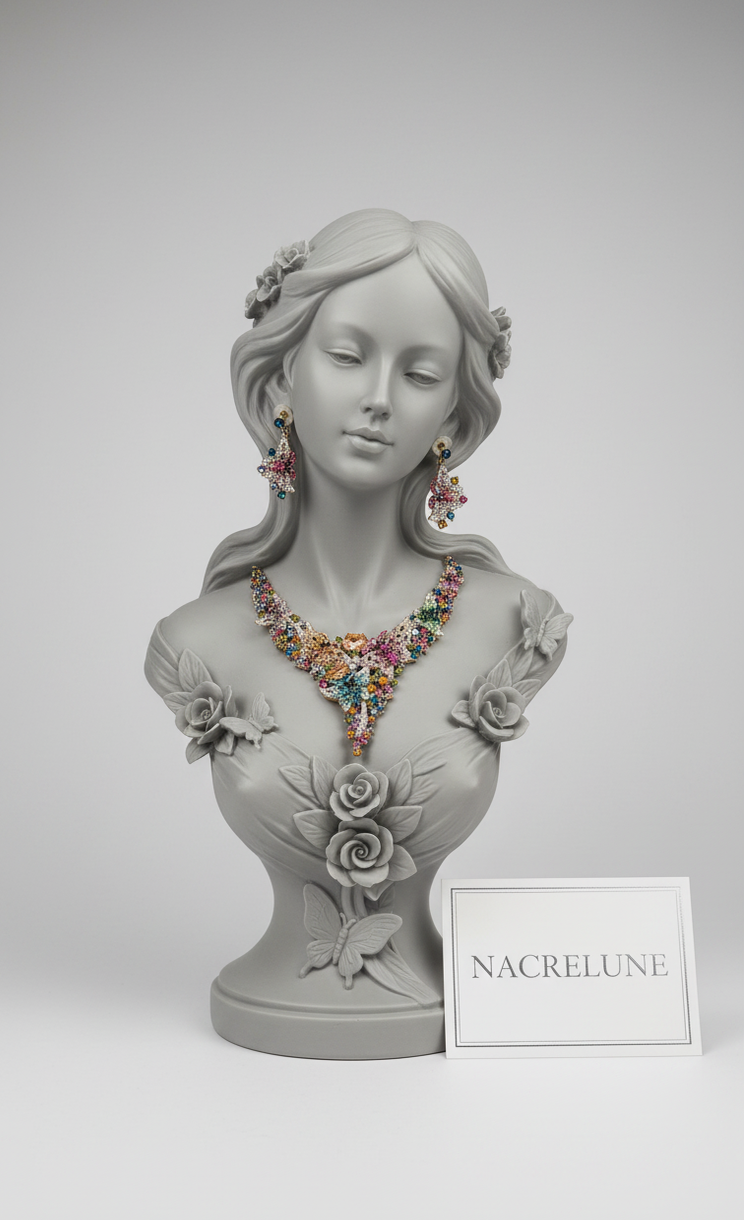 Parure en Strass Multicolores, Fleurs et Papillons | Collier et Boucles d'Oreilles | NACRELUNE nacrelune.com parure