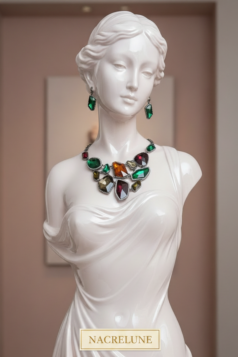 Parure en Strass Multicolores Très Légère | Collier et Boucles d'Oreilles | NACRELUNE nacrelune.com parure