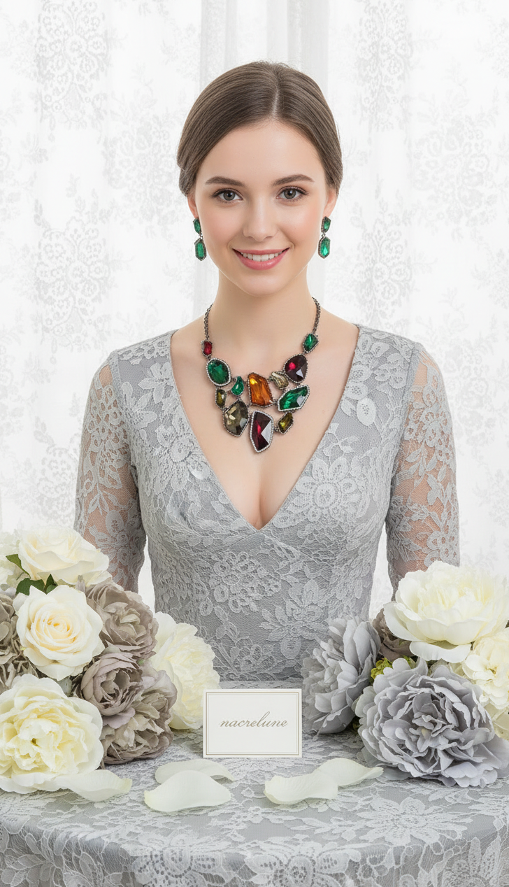 Parure en Strass Multicolores Très Légère | Collier et Boucles d'Oreilles | NACRELUNE nacrelune.com parure