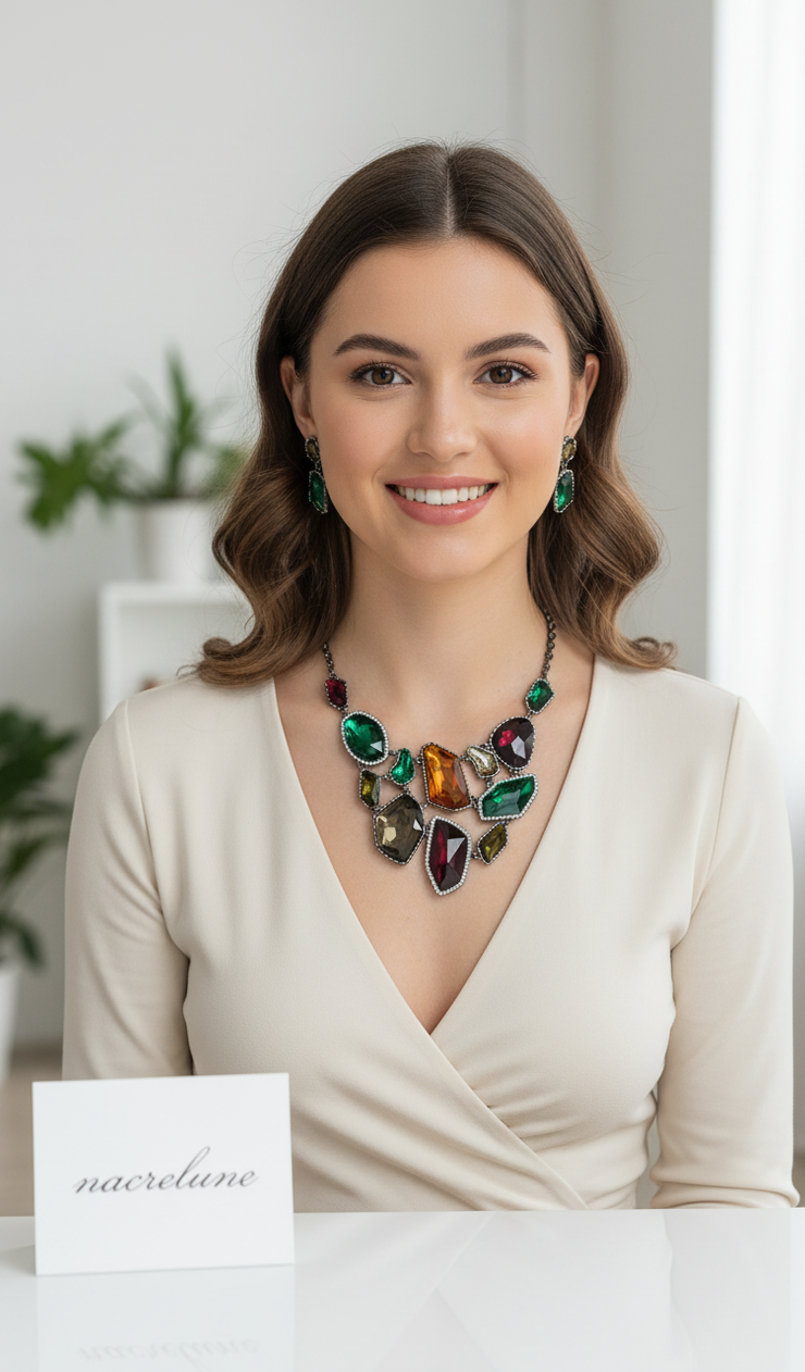 Parure en Strass Multicolores Très Légère | Collier et Boucles d'Oreilles | NACRELUNE nacrelune.com parure