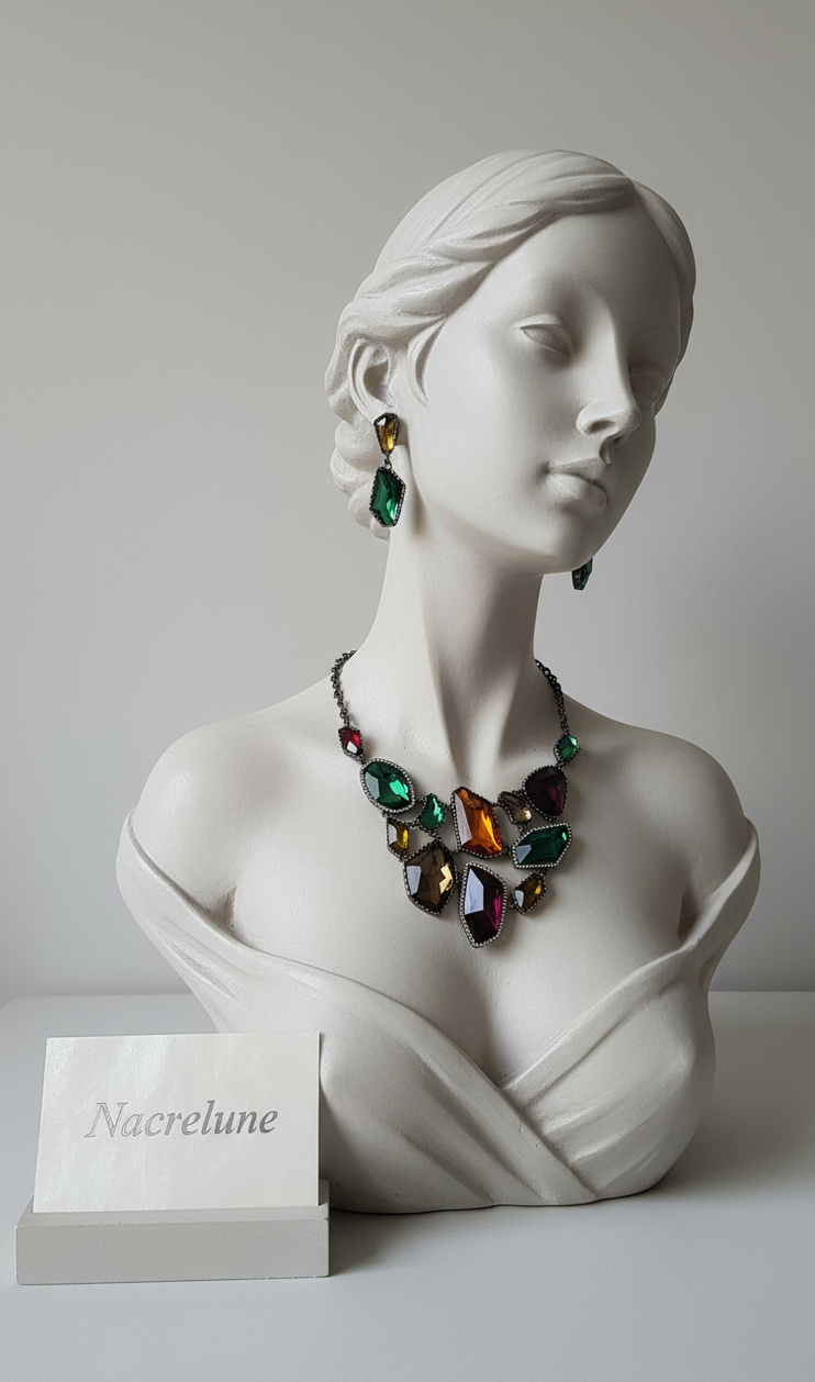 Parure en Strass Multicolores Très Légère | Collier et Boucles d'Oreilles | NACRELUNE nacrelune.com parure
