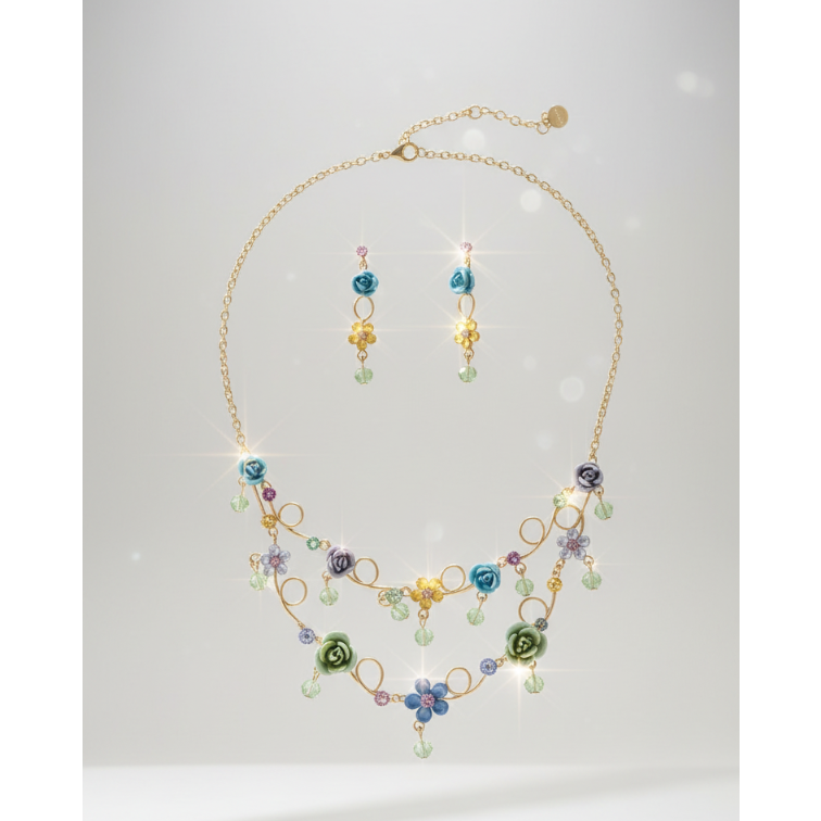 Parure en strass colorés avec petites roses