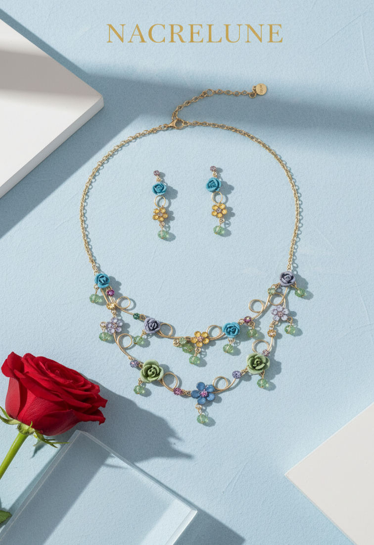 Parure en strass colorés avec petites roses