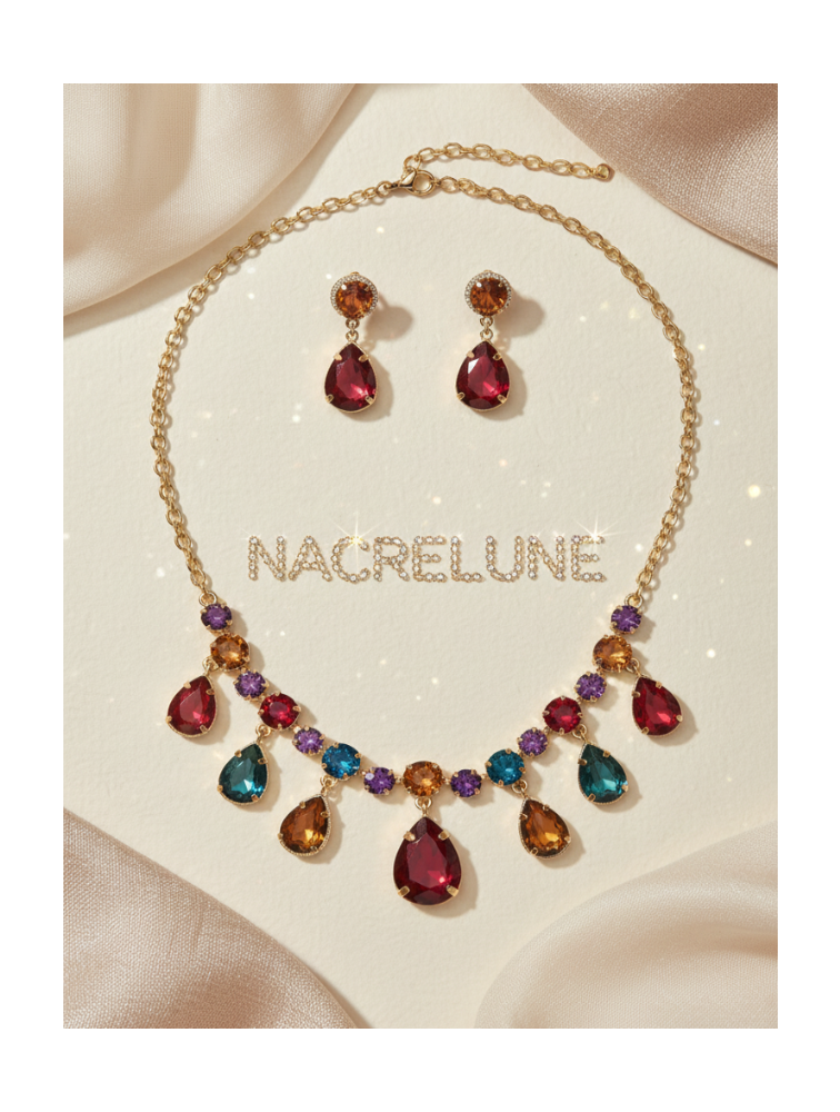 Parure en strass fantaisie multicolores