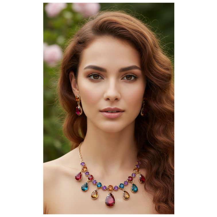 Parure en strass fantaisie multicolores