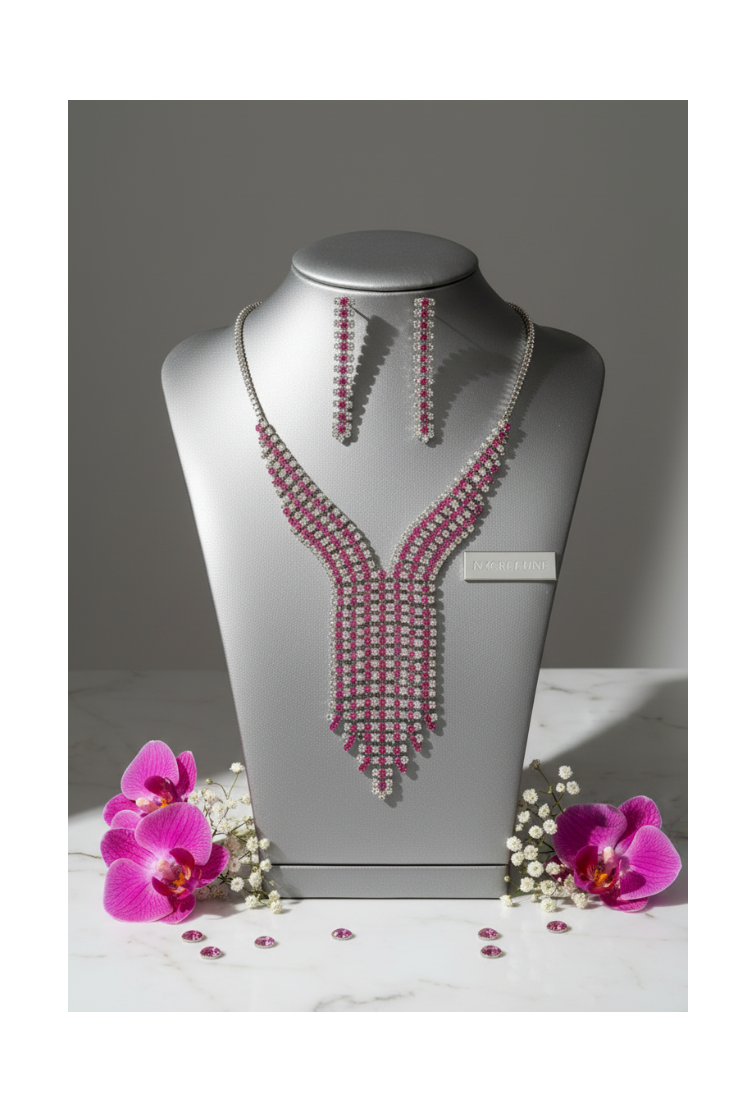 Parure en strass roses