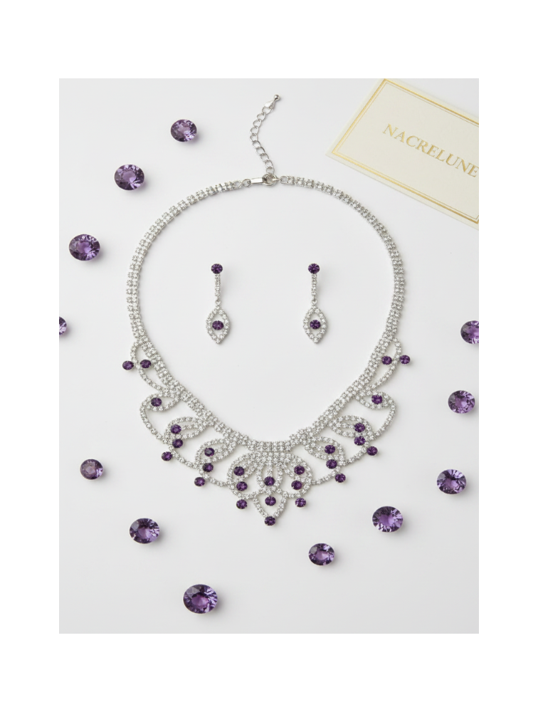 Parure en strass blancs et topazes ou améthyste, au choix