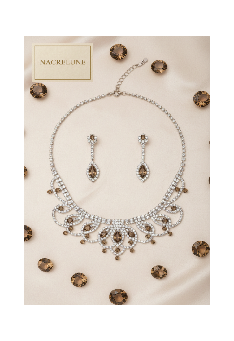 Parure en strass blancs et topazes ou améthyste, au choix