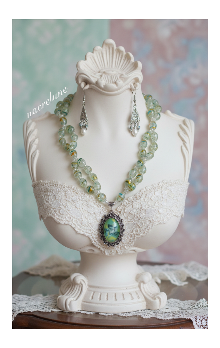 Parure en verre avec camée représentant des fleurs