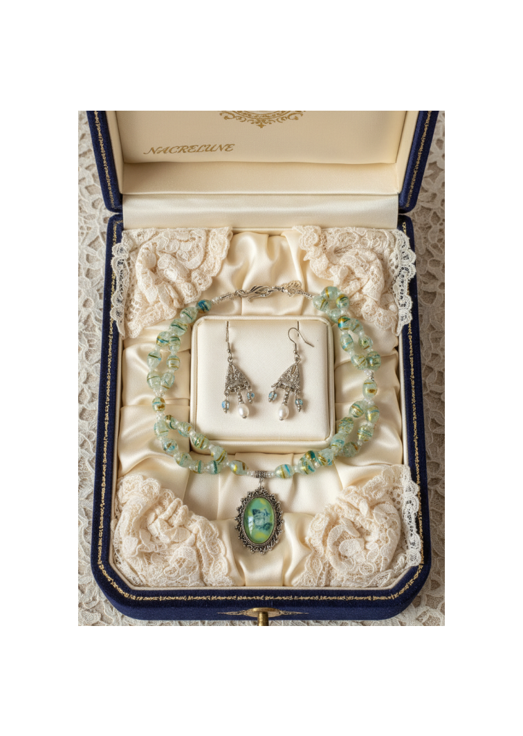 Parure en verre avec camée représentant des fleurs
