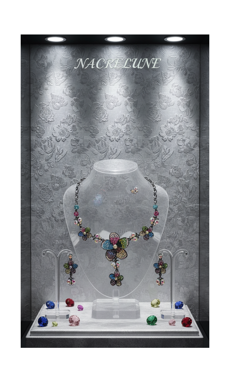 Parure fleurs en pavage de strass nacrelune.com parure