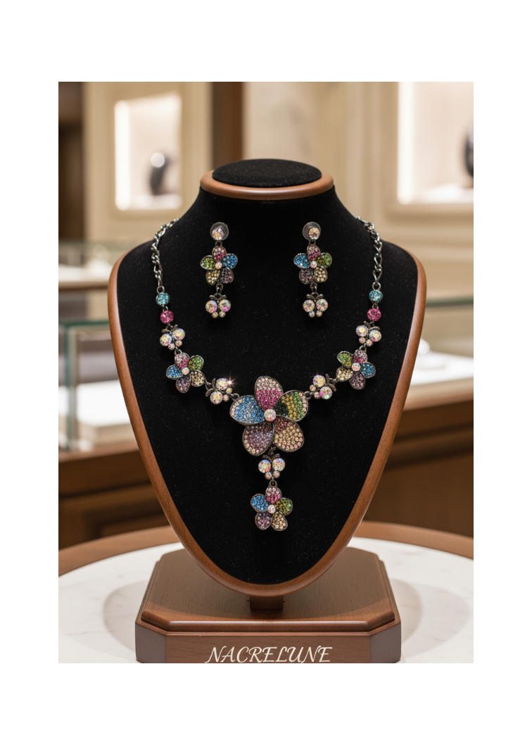 Parure fleurs en pavage de strass nacrelune.com parure