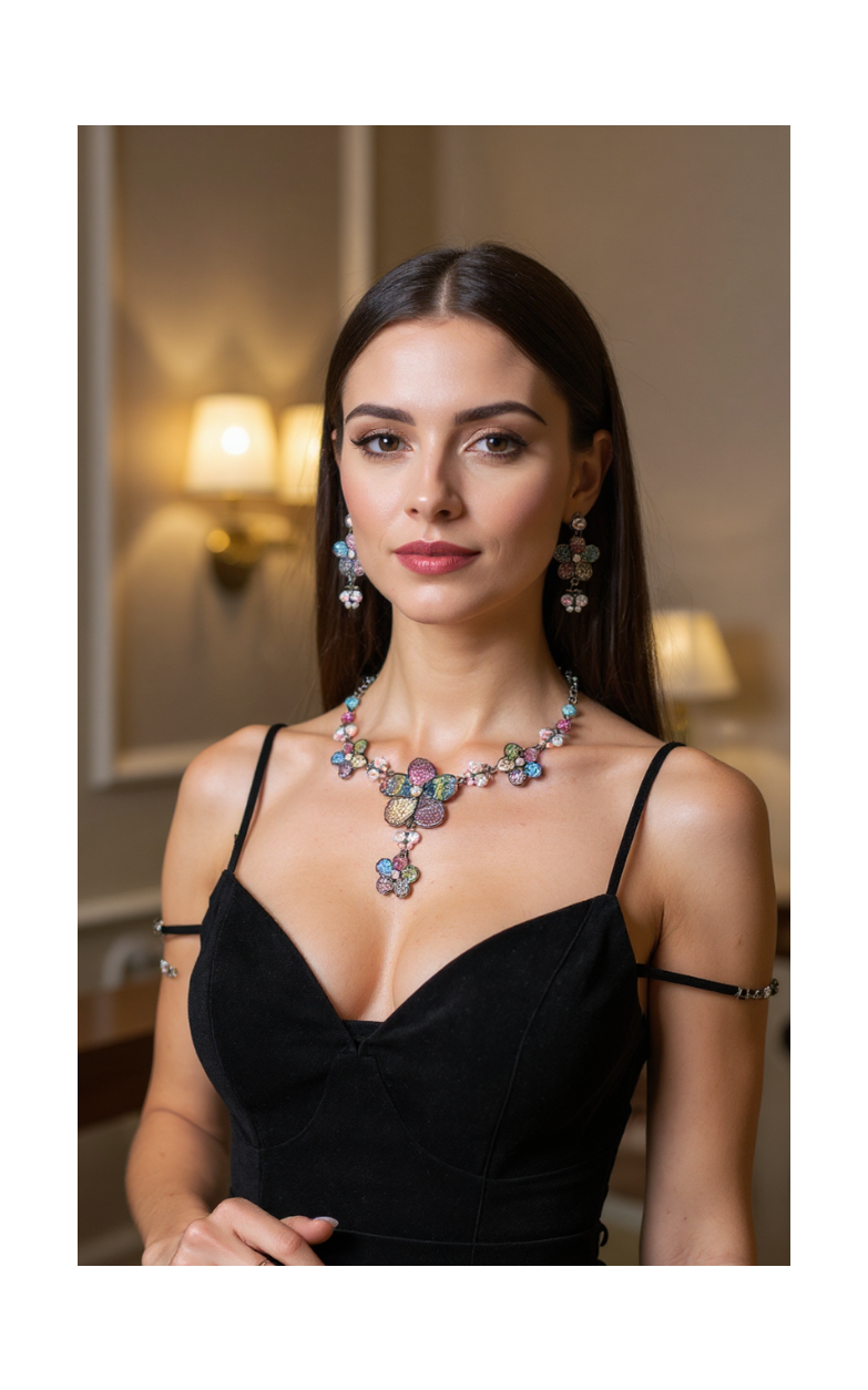 Parure fleurs en pavage de strass nacrelune.com parure