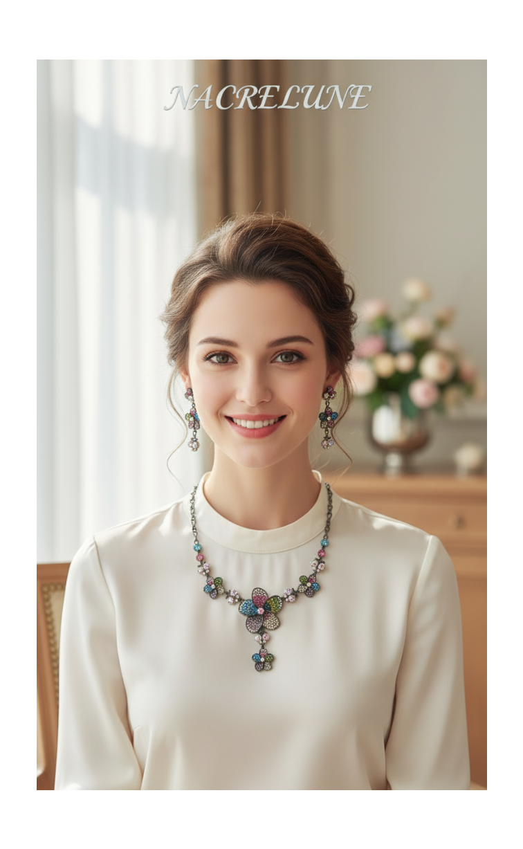 Parure fleurs en pavage de strass nacrelune.com parure