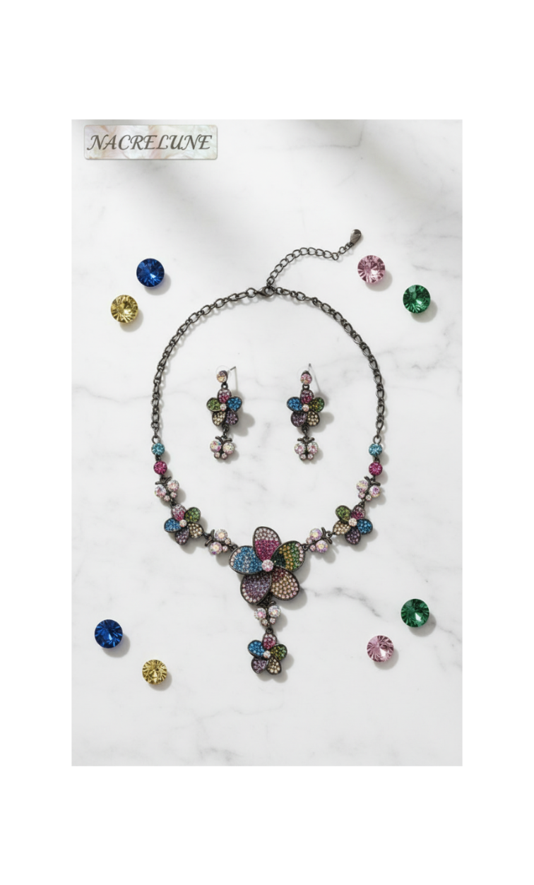 Parure fleurs en pavage de strass nacrelune.com parure