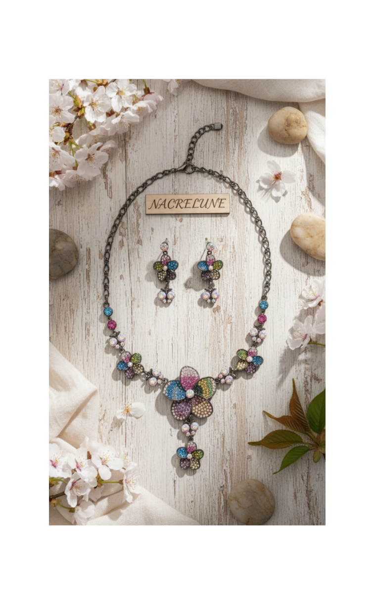 Parure fleurs en pavage de strass nacrelune.com parure