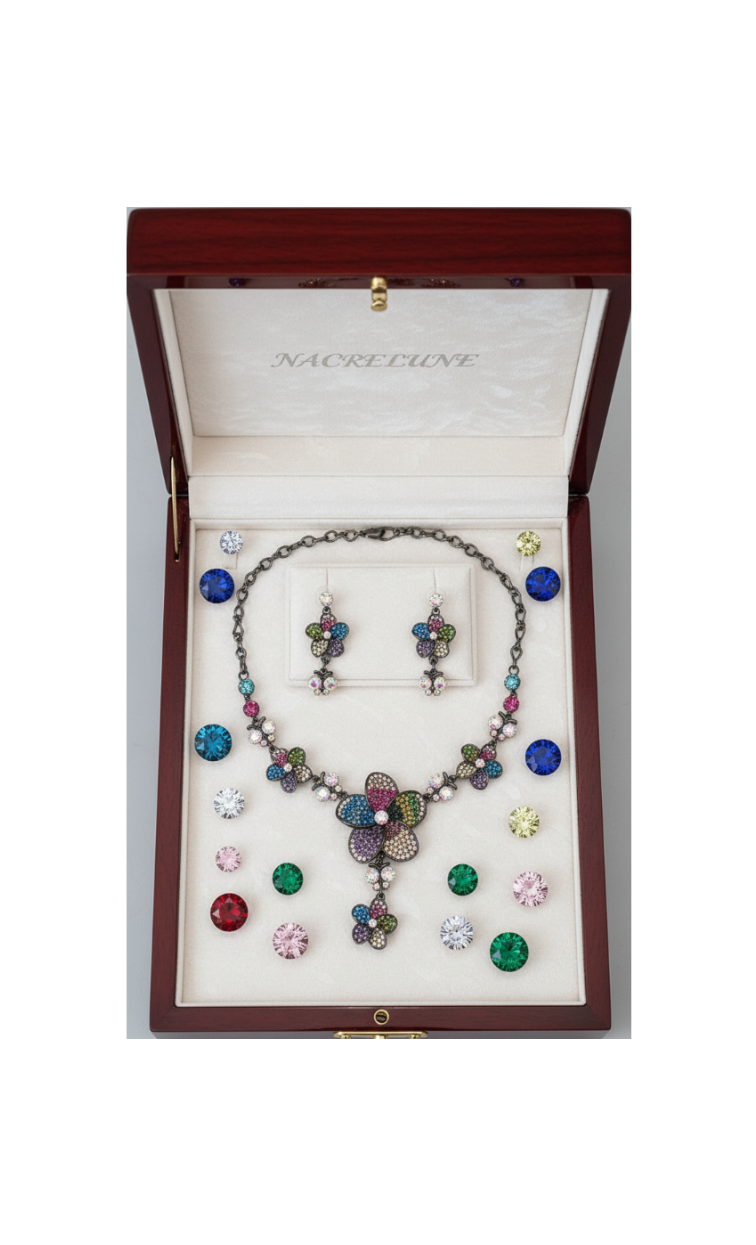 Parure fleurs en pavage de strass nacrelune.com parure