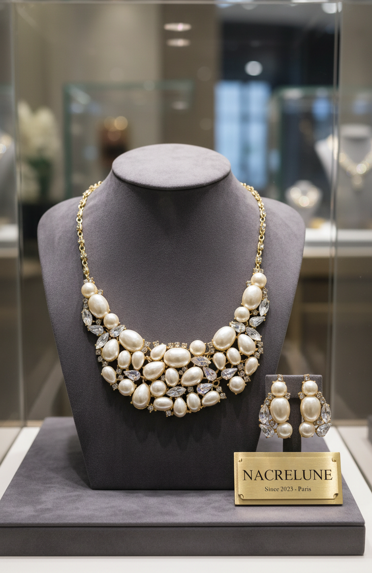 Un caprichoso conjunto de joyas de aurora boreal con cuentas y diamantes de imitación.