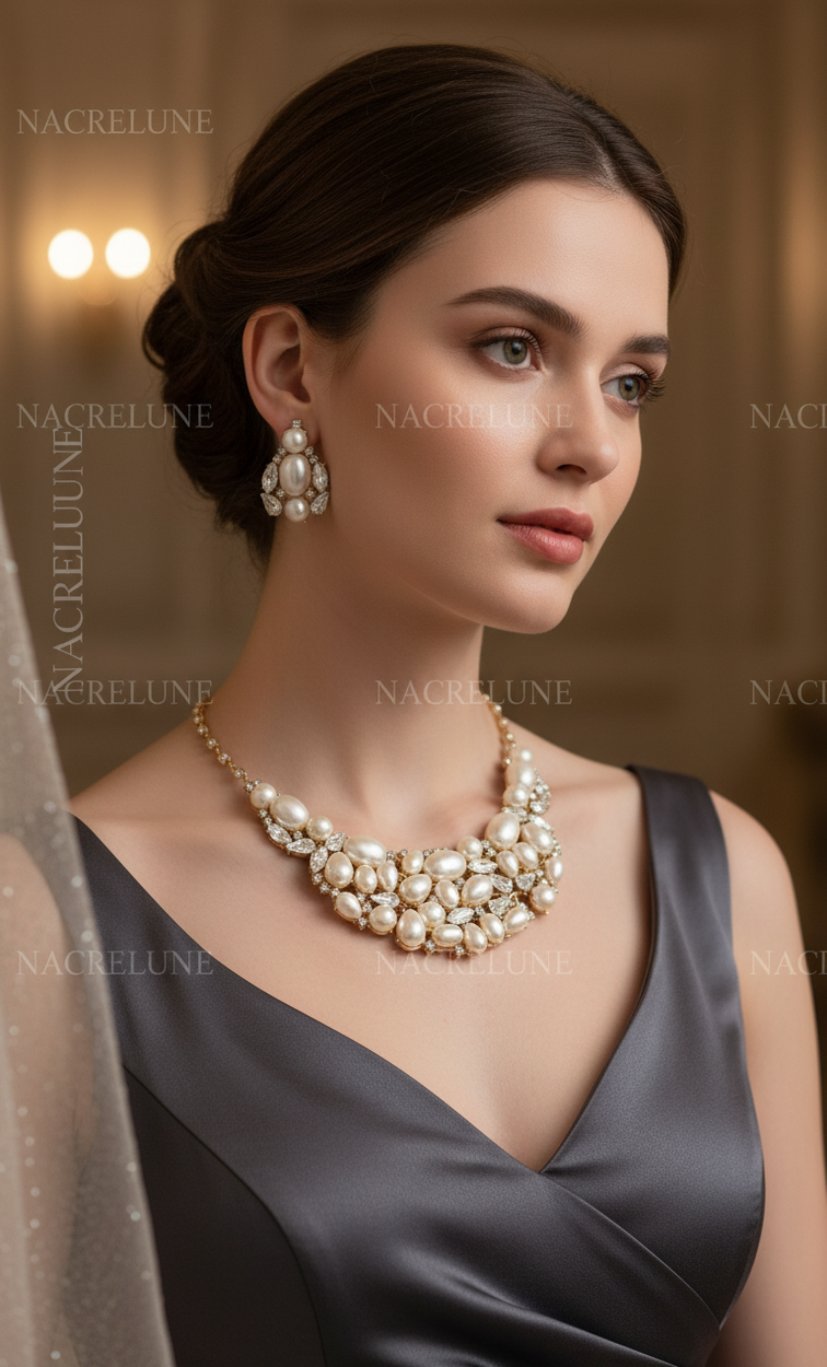 Un caprichoso conjunto de joyas de aurora boreal con cuentas y diamantes de imitación.