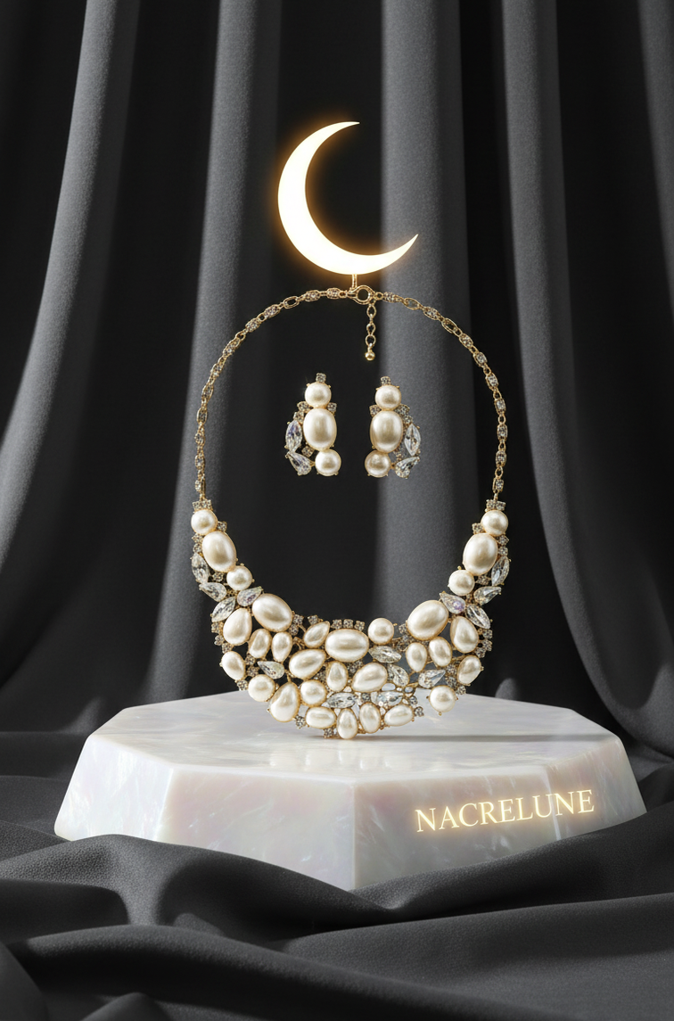 Un caprichoso conjunto de joyas de aurora boreal con cuentas y diamantes de imitación.